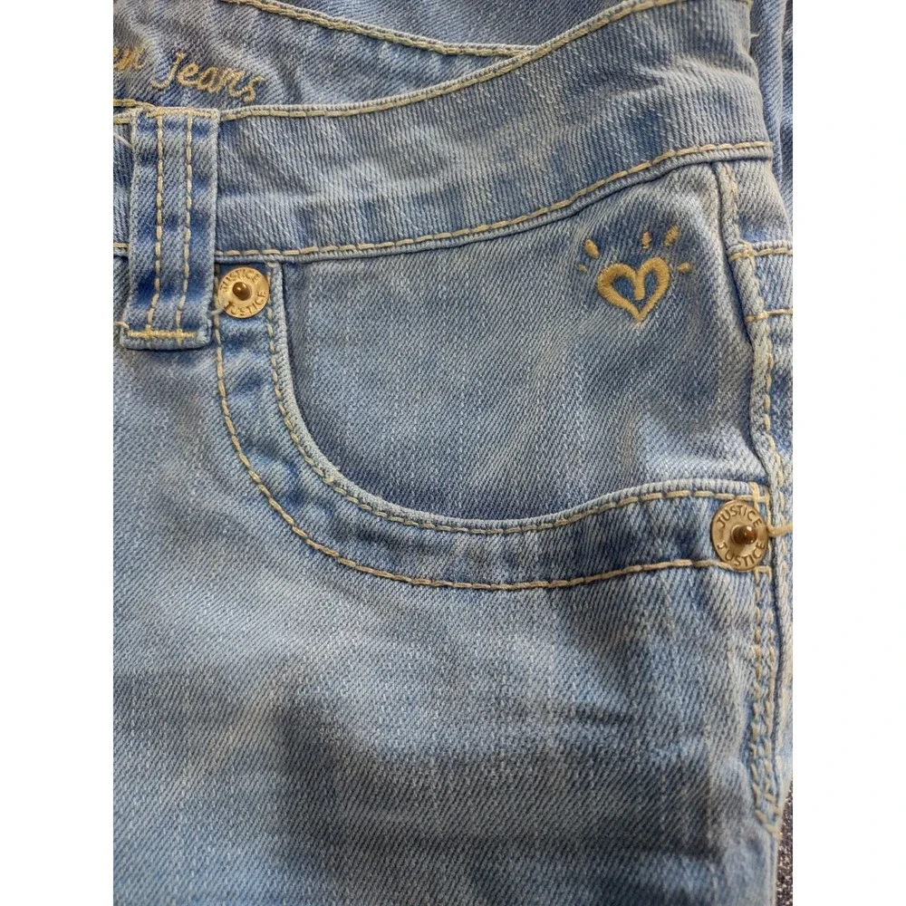 Justice Jeans Juniors 16.5 Simply‎ Low Slim Fit Light Wash Denim Heart Blue Y2K